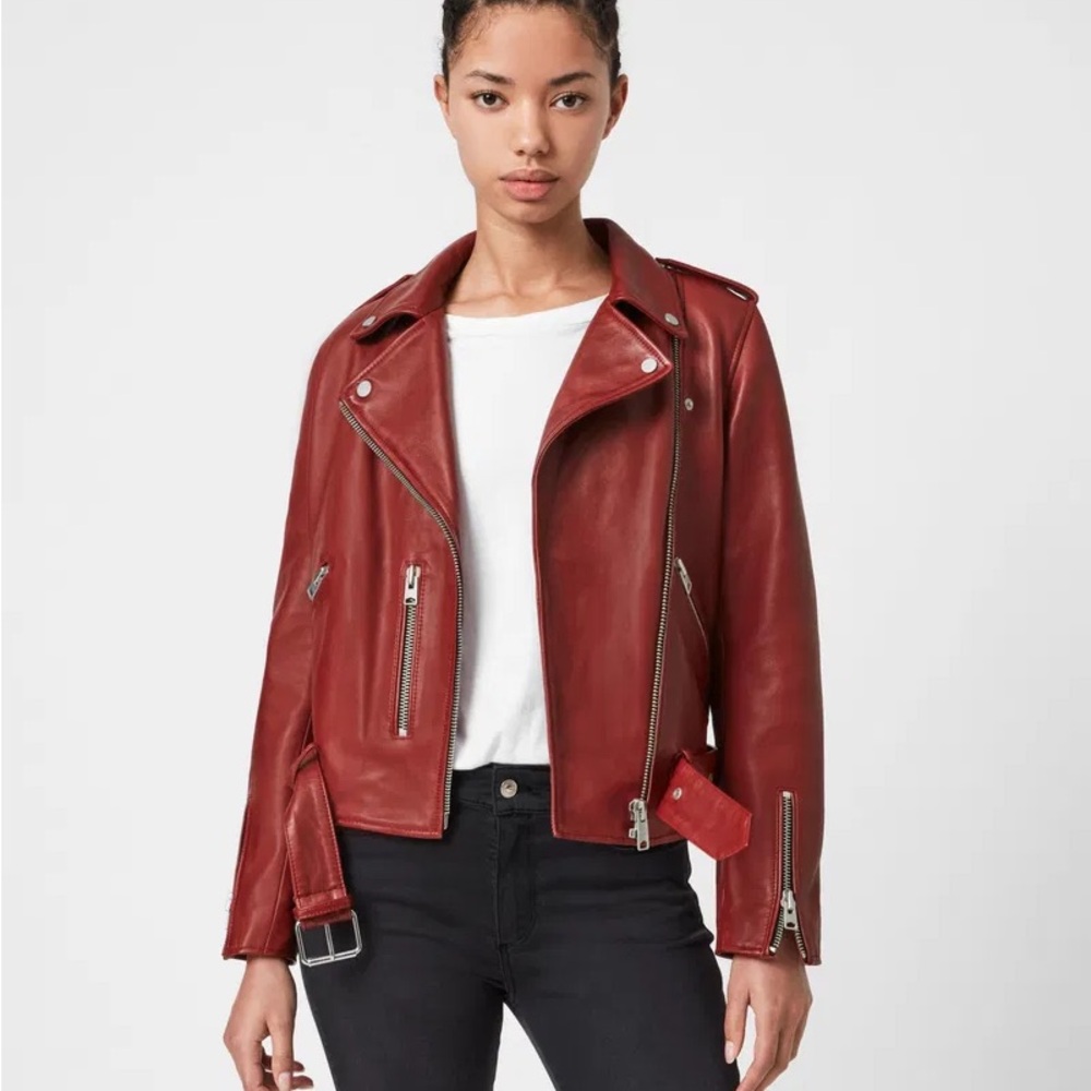 All Saints Balfern Leather Biker Jacket, Size 6